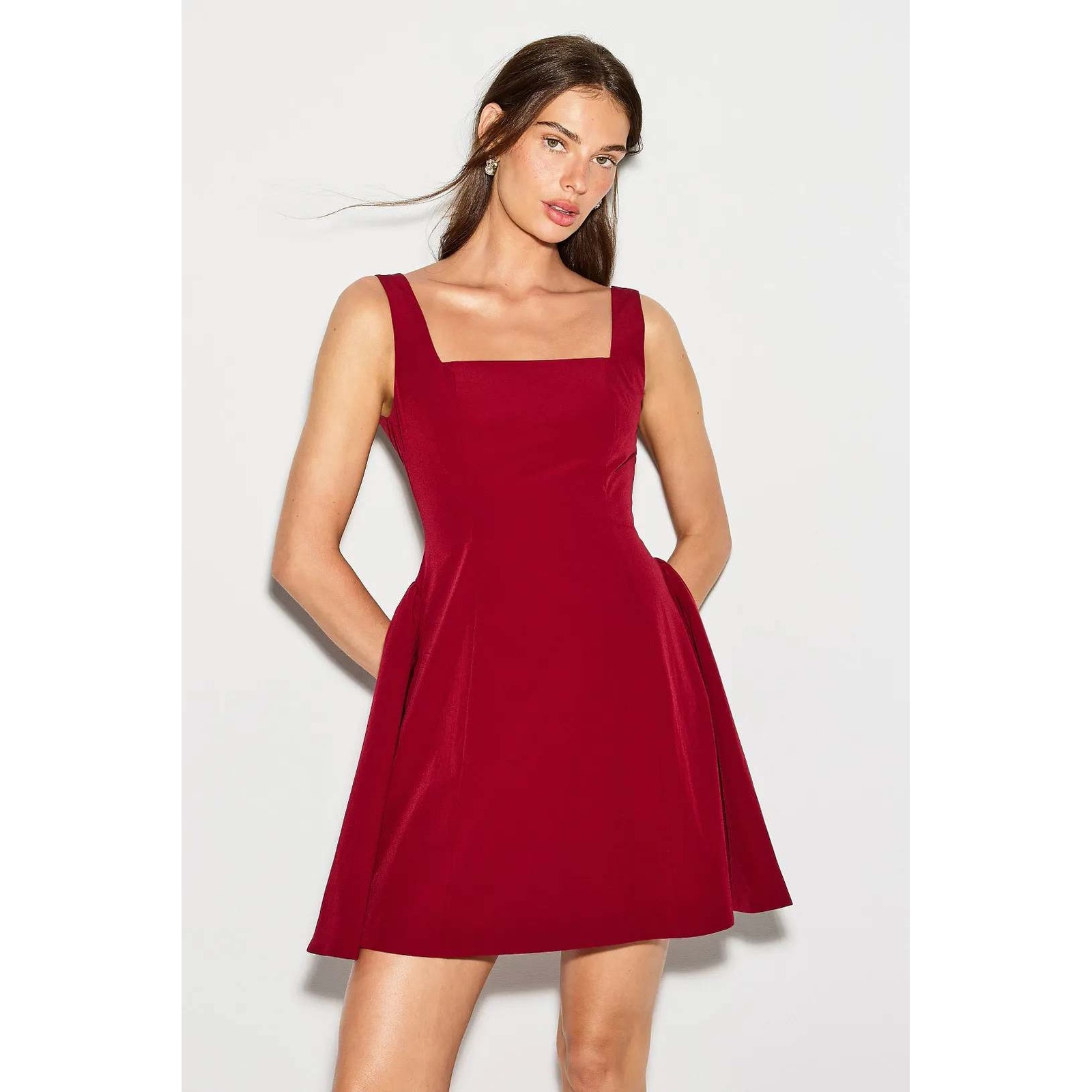 Jewel Badgley Mischka Dress Red Square Neck Fit Flare Sleeveless Womens Size 6